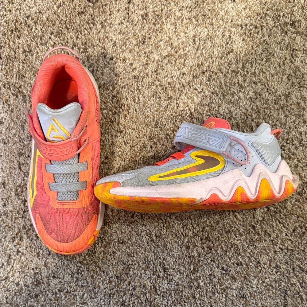 Nike Kids pink and Gray Sneakers with Yellow Accents- Giannis Freak
